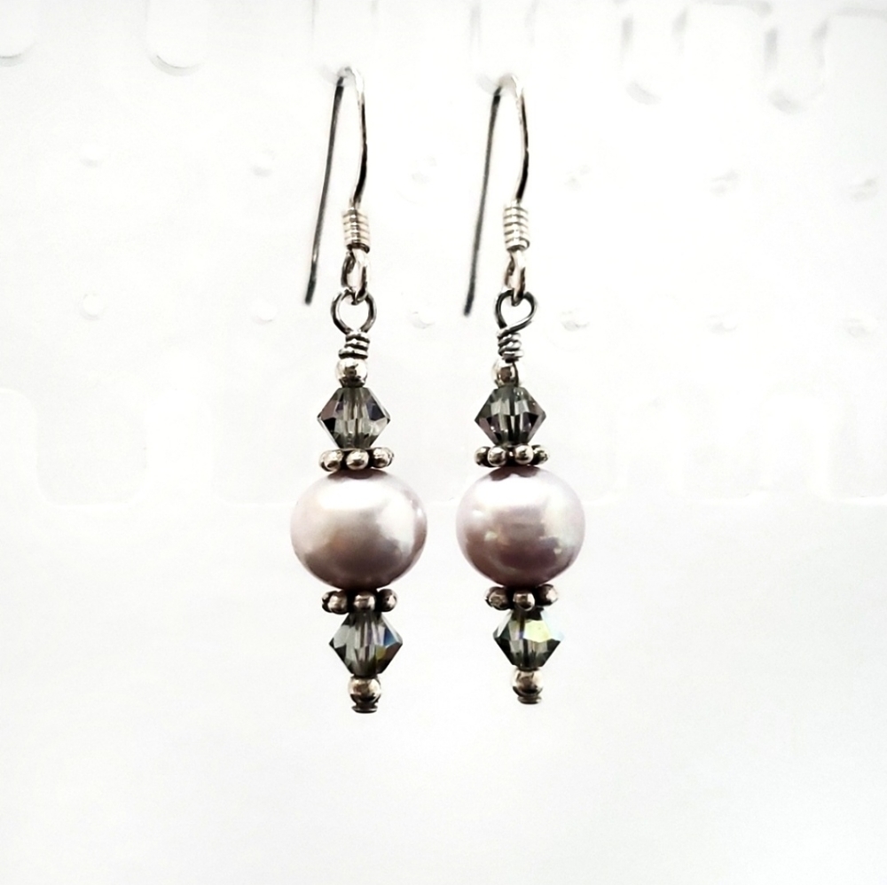 Sterling Silver, Blue Fresh Water Pearls, & Swarovski Crystals Earrings NWT